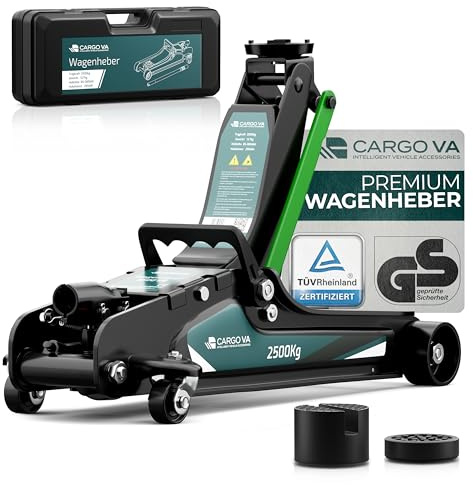 Domkraft hydraulisk 2,5T – TÜV-certifierad – 85–380 mm lyfthöjd – inkl. 2 gummikuddar och förvaringsfodral