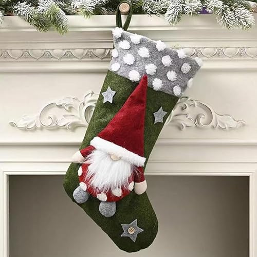 Weihnachtsstrümpfe Nikolausstiefel zum Befüllen,Nikolausstrumpf Weihnachtssocken 3D Plüsch Wichtel als Bonbontüte Personalisierter Hänge Strümpfe für Familienurlaub Weihnachtsfeier Dekoration 26*47cm