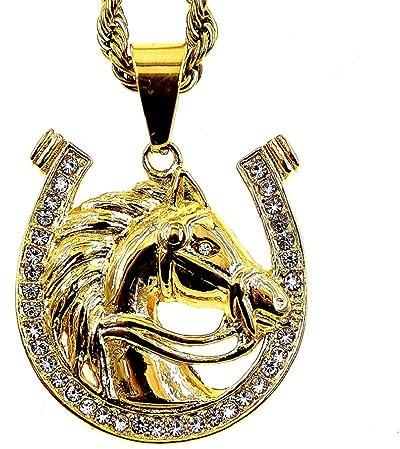 Collar de cabeza de caballo para hombre, colgante de herradura Hip Hop Viking nórdico – Cadena de 23,6 PB de acero inoxidable – Estilo Punk Rock, Acero inoxidable