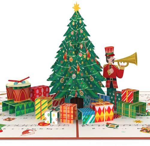 papercrush® popup-kort, julgran, O du glad – speciellt 3D-julkort med dekorerad julgran, nötknäppare och sångtext, God jul, kort för barn (flickor och pojkar)