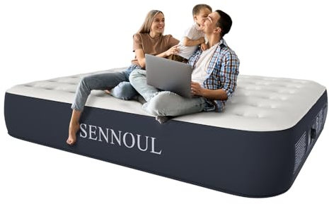 SENNOUL Air Mattress Queen with Built in Pump - Upgraded Blow Up Bed, 2 Mins Quick Self Inflatable, 13/650lbs Max, Strong Support, All Night No Lost Air, for Camping,Home,Guests & Portable Travel