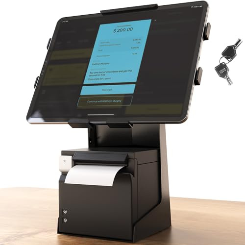Beelta Support pour iPad POS avec Espace pour imprimante pour 9.7-12.9 Pouces iPad Galaxy - Support antivol pour Tablette en métal avec clé et Serrure pour Les commerces de détail et Les Restaurants
