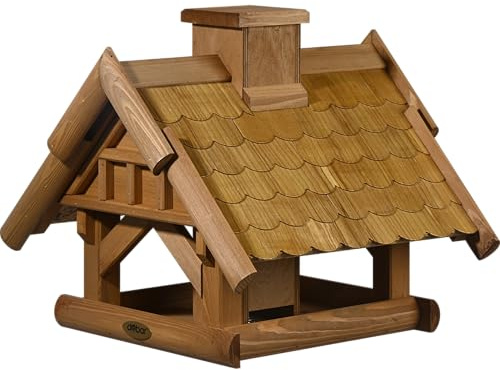 dobar® Green Label Großes Vogelhaus Blätterfall für die Ständermontage - Futterstation für Wildvögel - Wildvogelfutterplatz - 39 x 39 x 35 cm - Braun