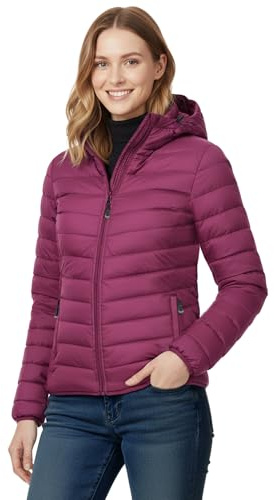 33,000ft Women's Lightweight Puffer Jacket Water Repellent Warm Packable Quilted Coat with Hood Ladies Transitional Padded Lined Jacket for Hiking Climbing Purple L