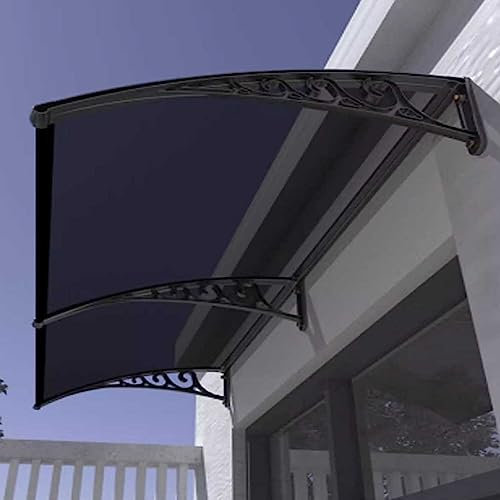 Toldo de policarbonato para puerta delantera, cubierta de lluvia, porche, ventana, techo, protección solar, soporte negro (60 x 330 cm)