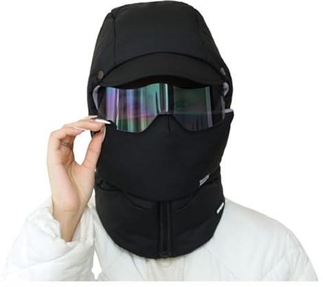 Patiyu-Maske, Winddichte Vollschutzmaske für Outdoor-Reiter mit Brille. Winterliche, Winddichte Vollschutz-Sturmhaube (Black,One Size)