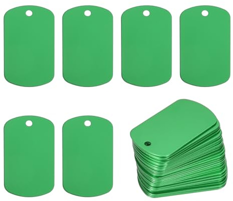 PATIKIL Metall Stanzrohlinge Tags 50x29mm Gravur Rohlinge, 55 Stück Aluminiumgravur Rohlinge Hundemarke Rechteckige Lasergravur mit Loch Schlüsselanhänger für Haustier DIY Deko, Grün