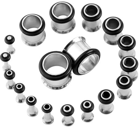 Mesnt Dehnstäbe Tunnel Set Ohr Expander Plug, 18PCS Edelstahl Ohr Expander Ohr Plugs, Silber