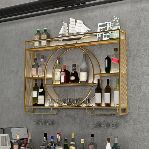Porte-verre à Vin Suspendu Mural Pour Bar Boissons,Porte-Bouteilles Muraux Industriels Avec Porte-Verre éTagèRes Flottantes Casiers à Vin Muraux(Size:100cm,Color:Or)