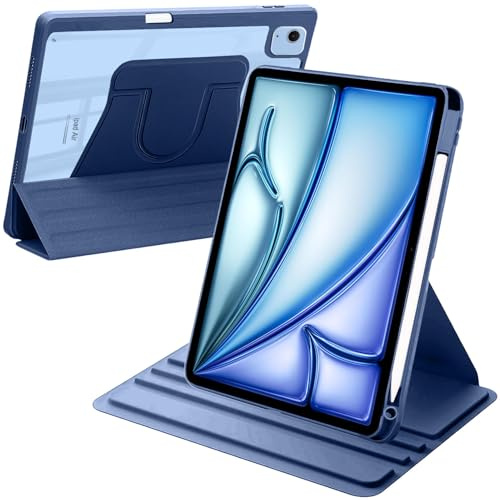 A-BEAUTY Rotante Custodia Compatibile con iPad Air 11 M2 2024, Air 6/5/4 Generazione (10,9 Pollici 2022/2020), Pro 11 2022/2021/2020 con Portapenne, Blu Scuro