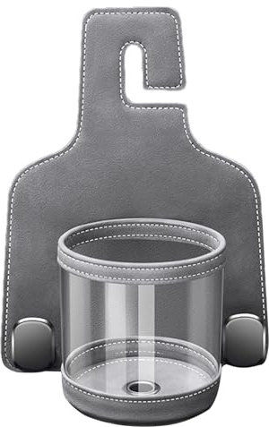 Car Seat Drink Holder, Car Seat Hook - Multifunctional Headrest Cup Holder with Hook, Vehicle Storage Organiser, Car Travel Accessories, PU Leather Car Organiser with Metal Hooks for Saloon