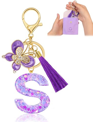 Fengguock Schlüsselanhänger Schlüssel Buchstabe Anhänger Schlüsselanhänger mit Anfangsbuchstaben Herzförmig Mädchen Keychain mit Blume Geschenk für Mädchen