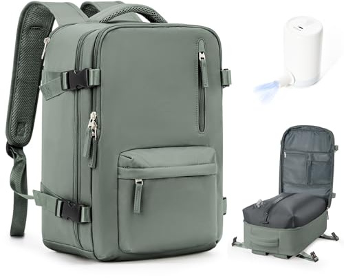 VENATIN Mochila al Vacío con Bomba,Mochila Viaje Cabina avion 40x20x25,Equipaje de Mano de Gran Capacidad con Sistema de Vacío,Verde