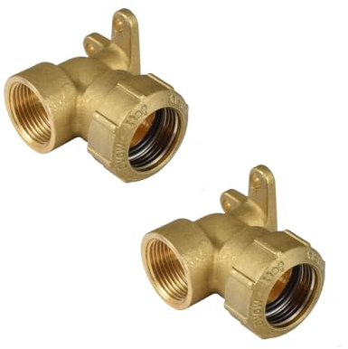 Agora-Tec® Messing Fitting Wandwinkel 90° 1 Zoll IG | 32 mm PE-Rohr | 2 Stück | Material: Messing | max. 10 bar | Wandmontage mit Montageplatte