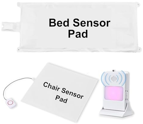 Bed Alarm for Elderly Adults & Chair Alarm Set with Sensor Pad - Fall Prevention System for Seniors, Dementia Patients, Alzheimer Care - Adjustable Volume Caregiver Monitor (Bed + Chair Sensor Pad)
