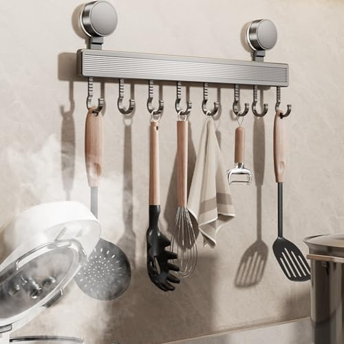 Dryxog Hakenleiste Küche Ohne Bohren Abnehmbare Rostfreie Hakenleiste Aluminium Küchenutensilien Küchenleiste Utensilien Saugnapf Haken Küchenzubehör zum Aufhängen von Küchengeschirr