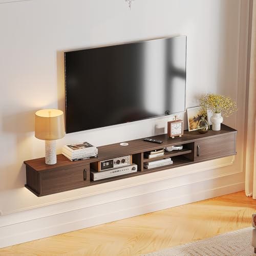 FloatiCasa Wood Floating TV Stand,130cm Wall Mounted TV Console With Doors, Wall TV Cabinet, Floating Entertainment Shelf for Living Room, Bedroom, Walnut