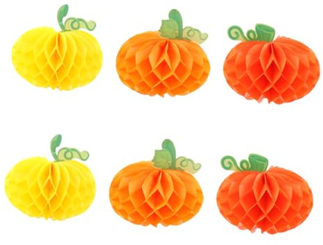 LOLIPPYY 6 Piezas Bolas Panal de Papel Decorativas Calabaza Halloween Colgantes Colores para Fiesta Temática Ligera y Creativa