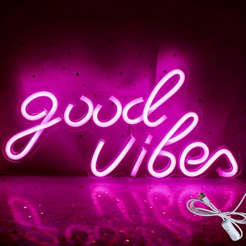 XPJBKC Good Vibes Neon Schild, Leuchtschild Personalisiert LED Schriftzug Wand, LED Neonlicht Schilder Leuchtreklame neon Sign, USB Leuchtschriftzug für Schlafzimmer Bar Geburtstag Party Hochzeit Deko