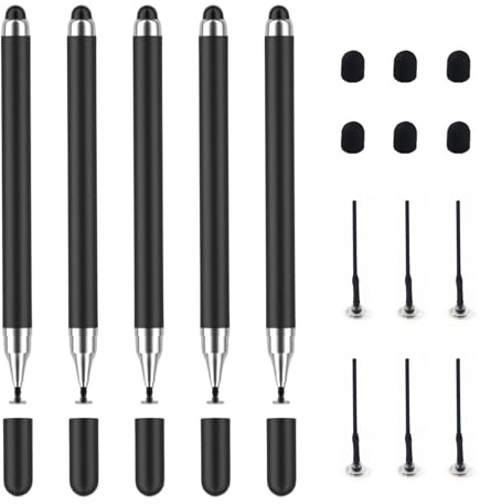 5 Pcs Stylus Pen, 2-in-1 Stylus for Touch Screen, High Precision & Sensitivity, Fit for Phones & Tablets, with 6 Rubber Tips & 6 Disc Tips (Black)