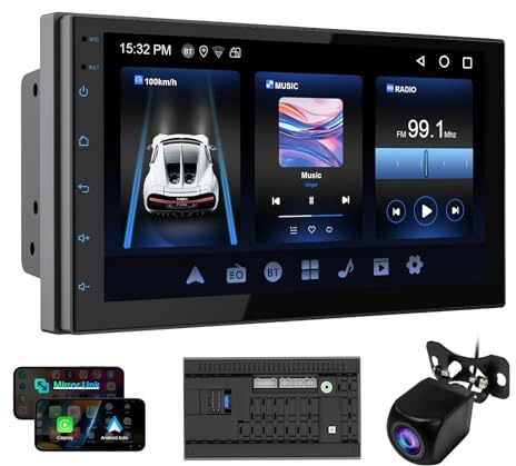 Haudio 2 Din Car Radio with Wireless CarPlay & Android Auto, 7 Inch Car Stereo with Mirror Link, GPS, Voice Control, SWC/FM/RDS/AM, 25 Sets UI Fit All Cars, With Rear View Camera 2+64G (Upgrade CPU)