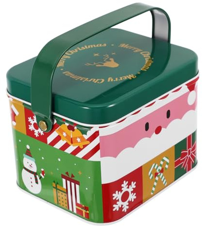 FIXOSHEE Weihnachtliche Metalldose mit Deckel und Praktischem Henkel Robuste Eckige Blechbox für Kekse Süßigkeiten und Kleine Geschenke Elegante Geschenkverpackung für Festliche