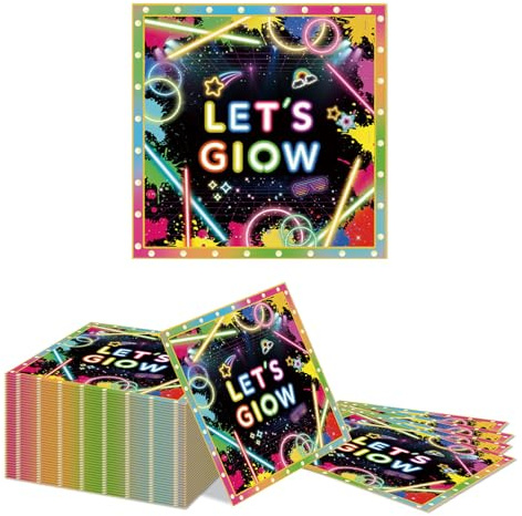 Kotkiddy 40 Stueck Glow Party Servietten Neon Geburtstag Papierservietten Leuchten Im Dunkeln Geburtstags Thema Dekoration Fuer Baby Shower Lets Glow Party 33x33cm