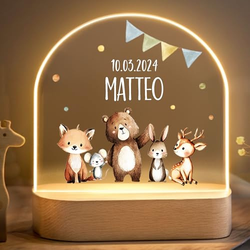 Little Deco Personalisiertes Nachtlicht für Babys - Waldtiere | Nachtlampe mit Namen - Geschenk zur Geburt Junge - Personalisiertes Babygeschenk Geschenk zur Taufe - Kinderzimmer Deko