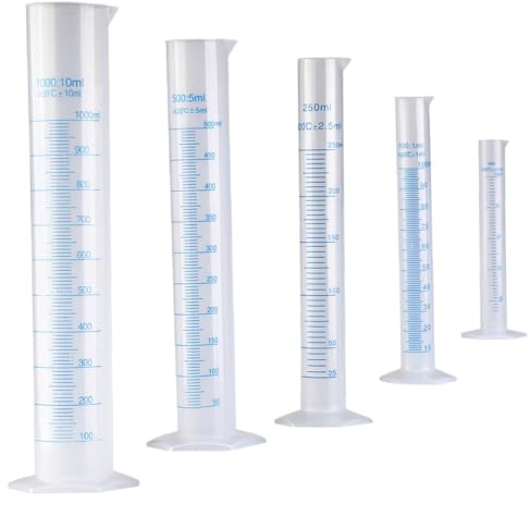 SHINEOFI Set 5 Pezzi Cilindri Graduati da Laboratorio in Plastica Scala Blu Contenitori Scientifici da 50Ml a 1000Ml Base Stabile per Esperimenti e Supporti Didattici
