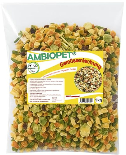 Ambiopet® getrocknete Barf Gemüseflocken für Hunde im 5kg Beutel, Gemüsemischung aus Karotten, Erbsen, Roter Bete & Luzerne, reich an Nährstoffen, ohne künstliche Zusatzstoffe