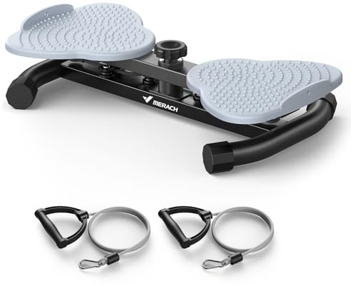 MERACH Twist Waist Board, Twist Disque de Taille avec 2 Élastiques de Résistance, Planche à Torsion Fitness pour l'Entraînement de la Taille＆Hanches, Faible Bruit, 136 KG Max pour Maison, Gris-2465B1