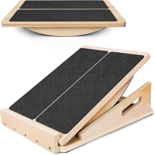 Balance Board 2-in-1 Verstellbares Schrägbrett mit Tragegriff, Rutschfestes Balancebrett und Wadenstrecker