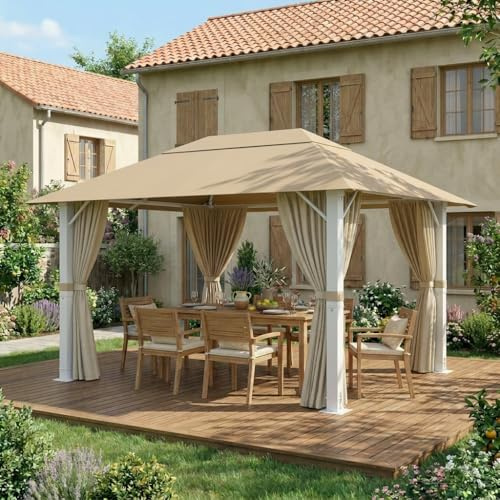 JUMMICO Gartenpavillon 3x4m Aluminium, Winterfester Pavillon für Terrasse & Garten, Wasserdichtes UV-Dach mit Bodenhaken, Leicht aufzubauender Freisitz