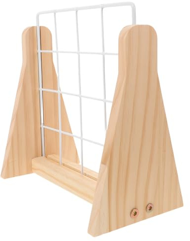 Lurrose Expositor de Fotos con Rejilla Metálica para Escritorio con Base de Madera Maciza, Soporte Organizador Doble Cara para Joyas, Recuerdos y Decoración de Hogar, Adecuado