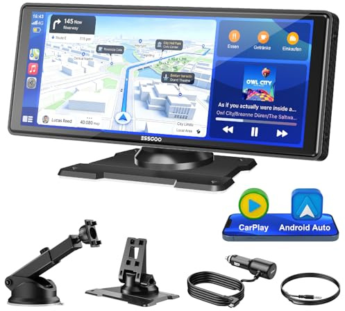 ESSGOO 10.26 Zoll CarPlay Android Auto Display,Apple CarPlay Bildschirm | für AirPlay/Mirror Link,Car Multimedia Player mit Wireless Touchscreen,GPS Navigation,Bluetooth5.3,Sprachassistent,Autoradio