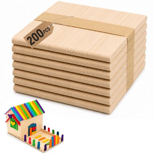 Forhandy Holzspatel 200 Stück Eisstiele Breit 150x18mm Holz Holzstäbchen | DIY Handwerk Bastelstäbchen zum Basteln aus Holz für Party-Deko & Kunsthandwerk