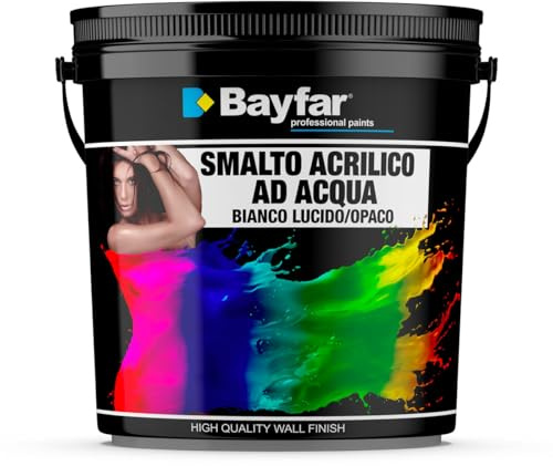 Bayfar Smalto all’Acqua Bianco per Legno Ferro e Muro, Vernice Bianca Inodore per Interno Esterno, Lucido o Opaco, Colorabile con Coloranti Bayfar (750 ML, Lucido)