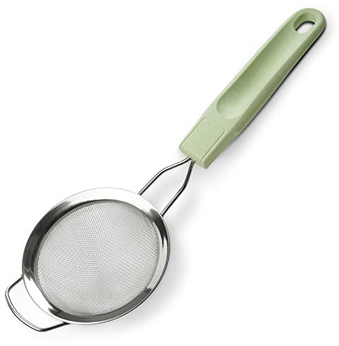 Fackelmann Ecolution Colador de Acero Inoxidable, Mango Ergonómico fabricado con Materiales Sostenibles, utensilios de cocina, Verde Menta, 9x27 cm, 1 ud.