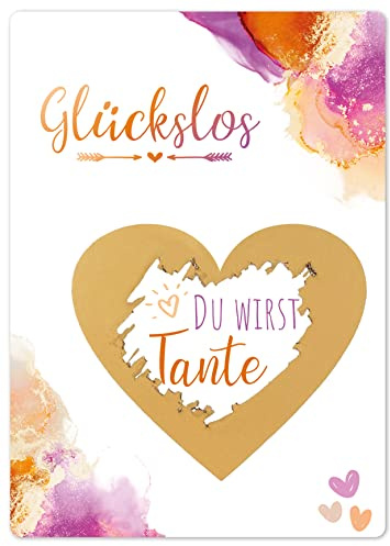 Joli Coon Rubbelkarte Du wirst Tante, Schwangerschaft verkünden | 350g Designerpapier, fühlbare UV-Lack-Veredelung, zur Schwangerschaftsverkündung, Premium-Papeterie