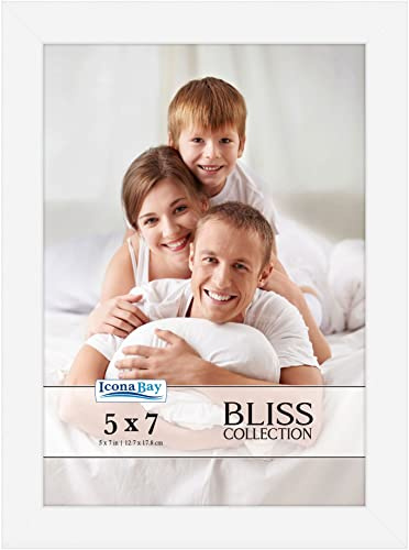 Icona Bay - 7x5 White Picture Frame - Modern Style Engineered Wood Frame - Table Top or Wall Mount - Bliss Collection