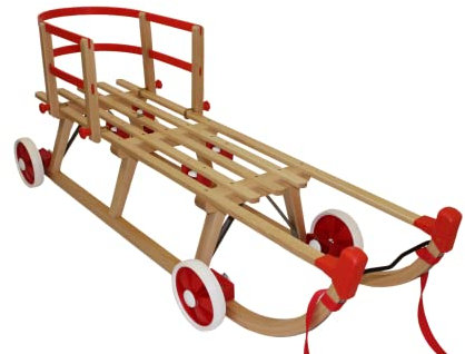 Roll Rodel – Holzschlitten mit umsteckbaren Rädern für Straße & Schnee – Idealer Schlitten für Kleinkinder & Babys mit Sicherheits-Lehne