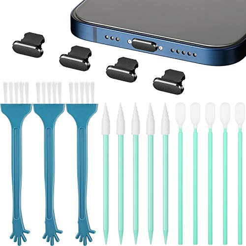 Frienda Anti Dust Plug Metal Phone Dust Plug Compatible with iPhone 14/13/12/11 Lightning Port Phone Speaker Cleaning Brush Receiver Cleaning Brush