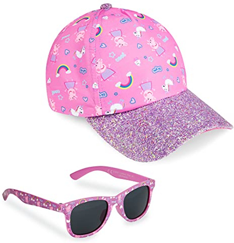 Peppa Pig Girls Summer Hat & Kids Solglasögon, Rainbow Unicorn Pink Baseball Cap & Solglasögon, En storlek, Rosa