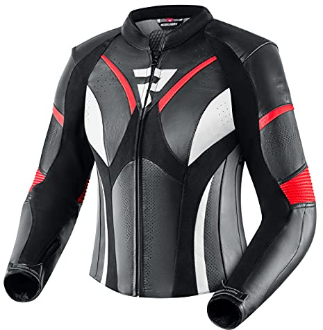 REBELHORN Rebel Lady Motorradjacke Damen | Rindsleder | Ellbogen und Schulterprotektoren Stufe 2 | Rückenprotektor Stufe 1 | Perforierte Belüftungspaneele | Größen bis 46