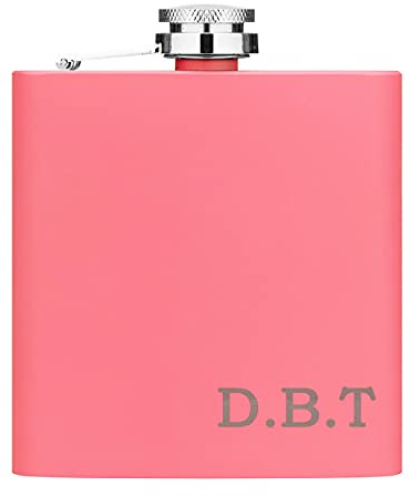 Personalizado Petaca Traje Iniciales 6oz Mate Rosa Acero Inoxidable