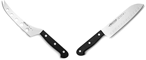 Arcos Serie Universal - Cuchillo para Queso, Hoja de Acero Inoxidable NITRUM 145 mm + Serie Universal - Cuchillo Santoku Cuchillo Asiático, Hoja con alveolos de Acero Inoxidable NITRUM 170 mm