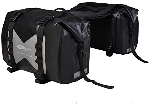 AFISHTOUR wasserdichte Motorrad-Satteltasche – 50L Reisegepäcktasche für Motorradreisen – Motorrad-Seitentasche – Abnehmbare Tasche (Grau, 2er-Pack)