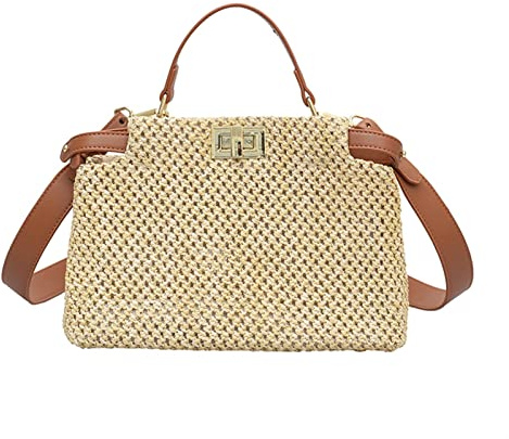 FJZFXKZL Strandtasche Stroh, Frauen Umhängetaschen Sommer Strand Strohbeutel Mode Handtasche und Geldbörsen Große Kapazität Reise Taschen Tasche Gewebte Crossbody Bag