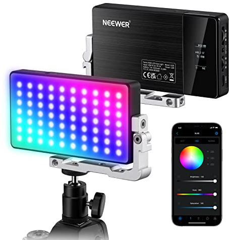 NEEWER RGB Video Light, SL90 12W 4300mAh Battery 360° Full Color 18 Light Scenes, 2500~10000K CRI97+ On Camera Light Panel Aluminum Alloy Body, App & 2.4G Control for YouTube/TikTok/Vlog/Photography