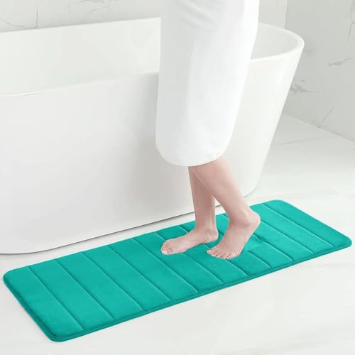 Homaxy Memory Foam Badezimmer Badeteppiche Saugfähige Rutschfester Badvorleger Waschbar Badematte - 61 x 120 cm, Pfau Grün